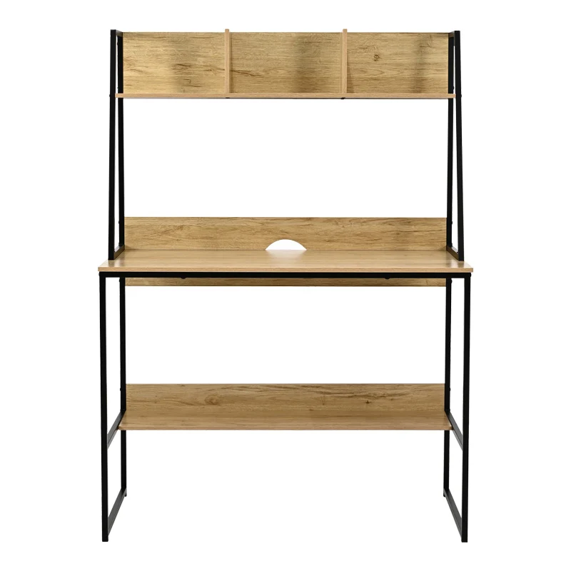 Офис бюро с рафт Herbey в цвят дъб с черен метален крак 100x48x139см