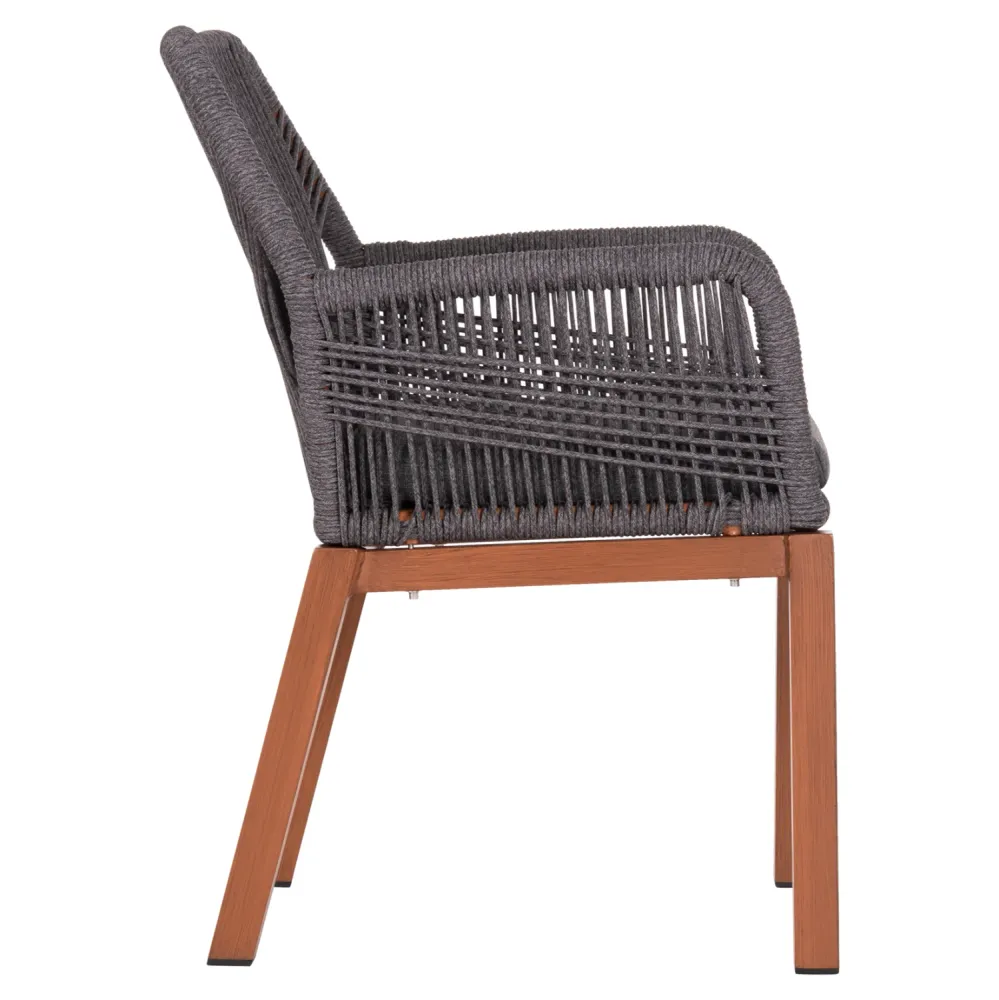 Алуминиево кресло HOWARD кафяво-/-въже и възглавница сиви 57.5x62x84см
