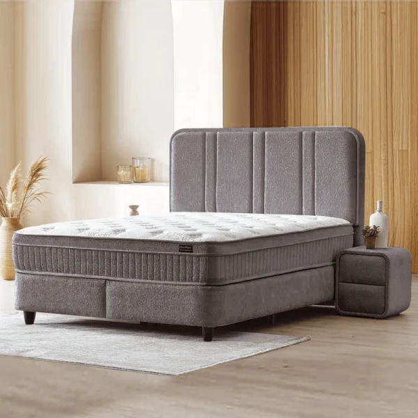 Тапицирана спалня с матрак HUGO 140 x 200 - сив 29