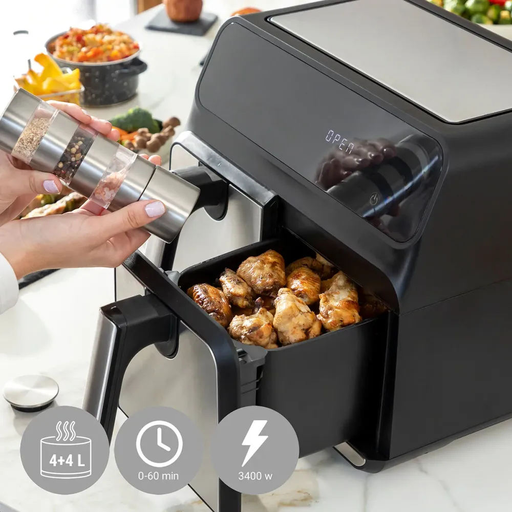 въздушен фритюрник InnovaGoods Fryinn Double 8000 Черен 3400 W 8 L Неръждаема стомана