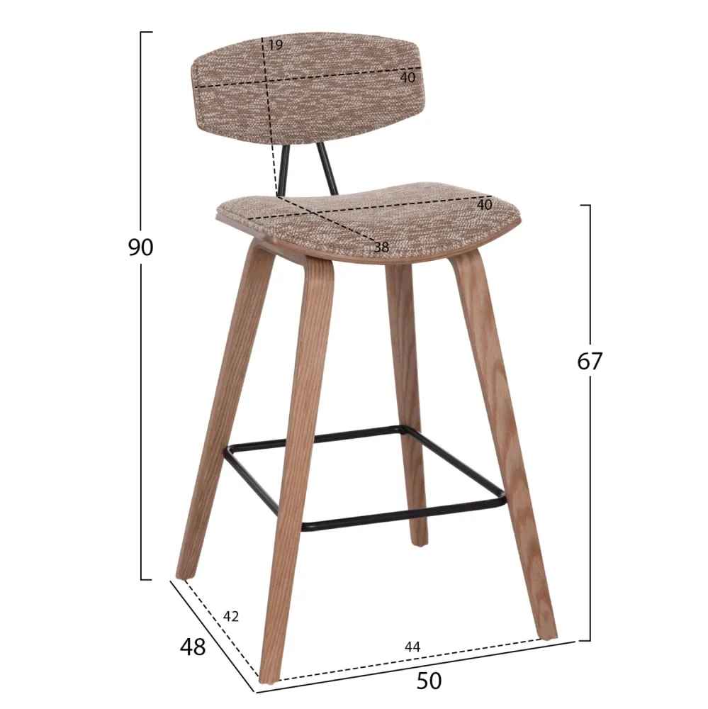 Бар стол INOVER кафяв-бял цвят 50x48x90см