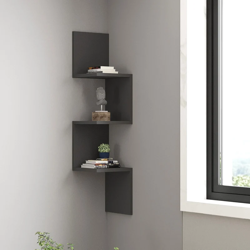 Ъглов стенен рафт Insta цвят антрацит 25x25x105.5см