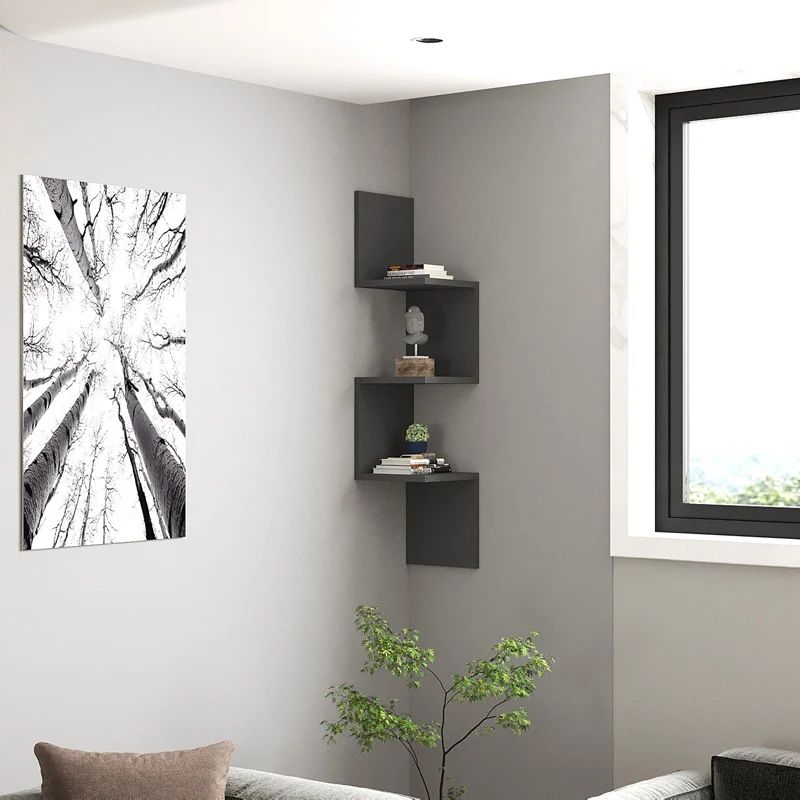 Ъглов стенен рафт Insta цвят антрацит 25x25x105.5см