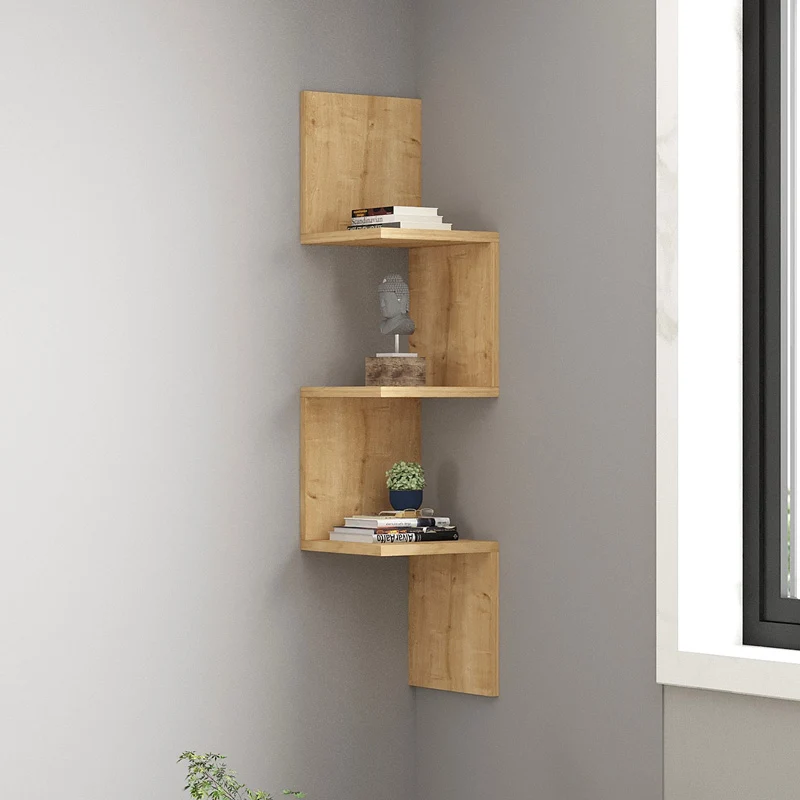 Ъглов стенен рафт Insta цвят дъб 25x25x105.5см