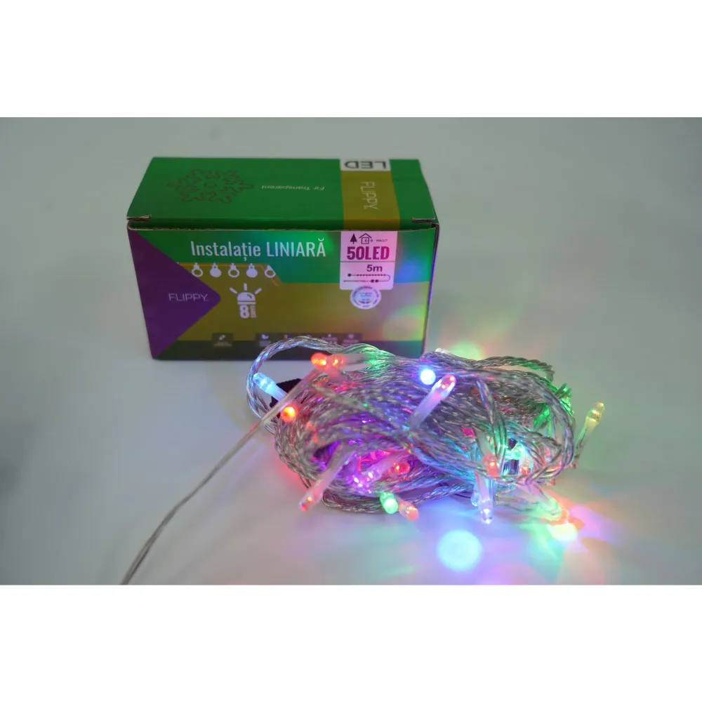 Instalatie Craciun, 85 m, 850 Led-uri ,Liniara, Rosu/Albastru/Rosu/Verde, Flash, Transformator cu telecomanda, Interconect...