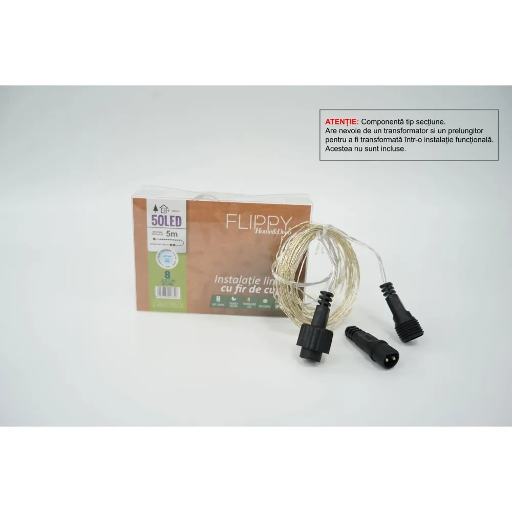 Instalatie de Craciun Tip Liniar, 8 jocuri de lumini, Fir Cupru, 5 m, 50 LED -uri, Alb Rece