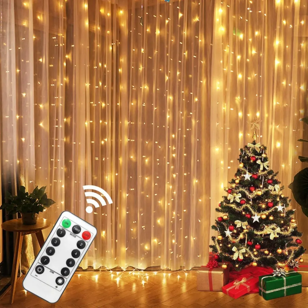 Instalatie de Craciun, Vivimall, Instalatie de Tip Perdea IP44, Alimentare prin Port USB si Telecomanda cu 8 functii, 6m x...