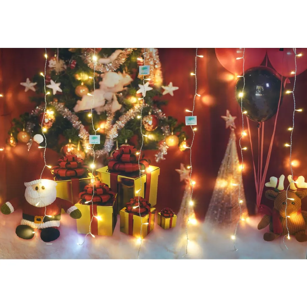 Коледна инсталация, тип завеса, IP44, 60 светодиода, топло бяло, със светкавица, трансформатор, свързващ се, включен 5 м у...