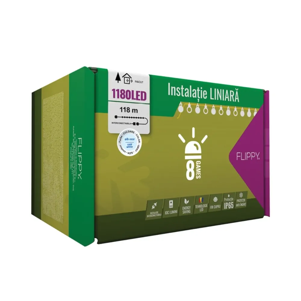 Професионален външен коледен монтаж IP65, 118 м, 1180 големи светодиода, линейни, студено бяло, свързващи се, включен удъл...