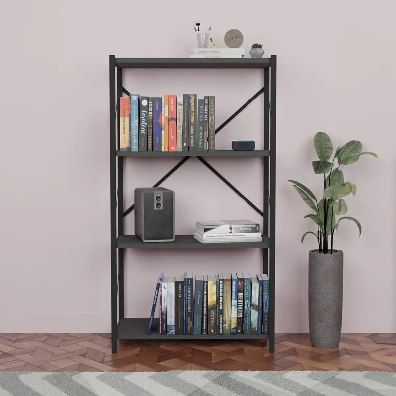 Библиотека Jackrey антрацит меламин-черен метал 60x30x114см