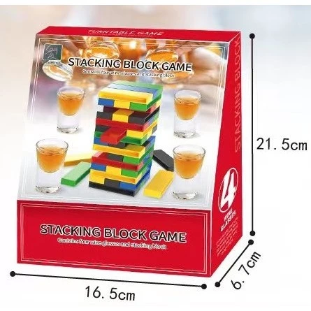 Пластмасова кула за пиене Jenga, с 4 чаши за шотове, +18 години