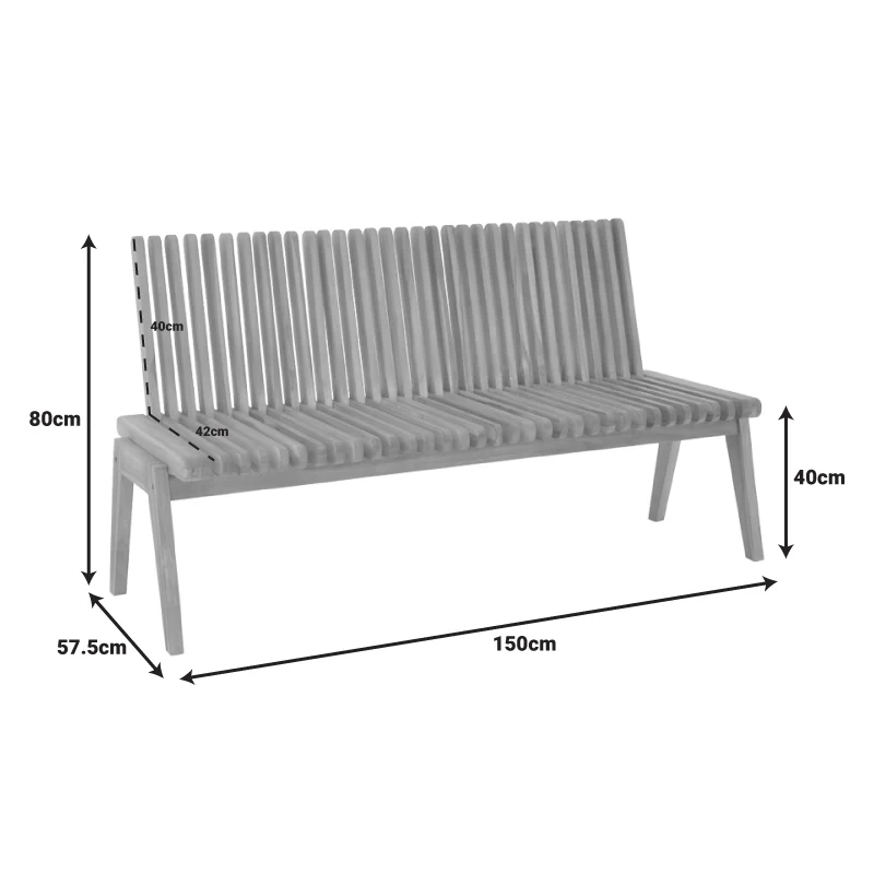 Диван-пейка Jey тиково дърво в естествен нюанс 150x57.5x80см
