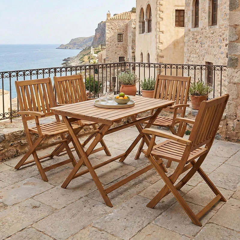 Комплект трапезен Joter-Jaybo от 5 сгъваеми естествено масивно акациево дърво 100x65x72см