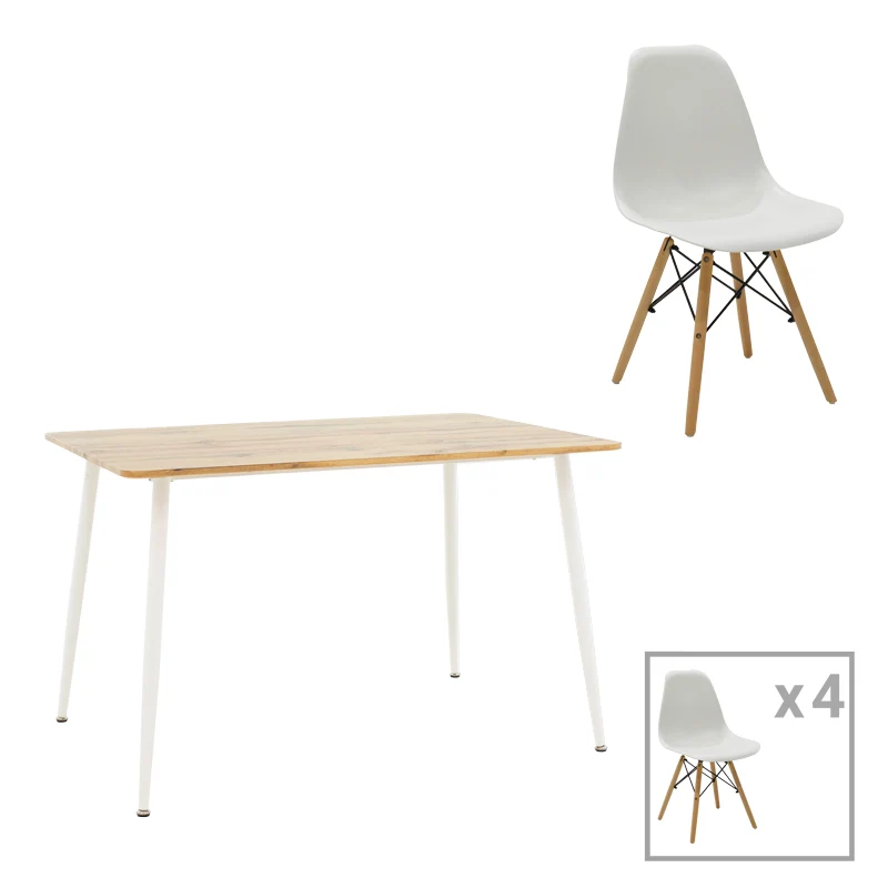 Комплект трапезна маса julita-cuba от 5 pp-mdf цвят бяло-сонома 120x80x75см