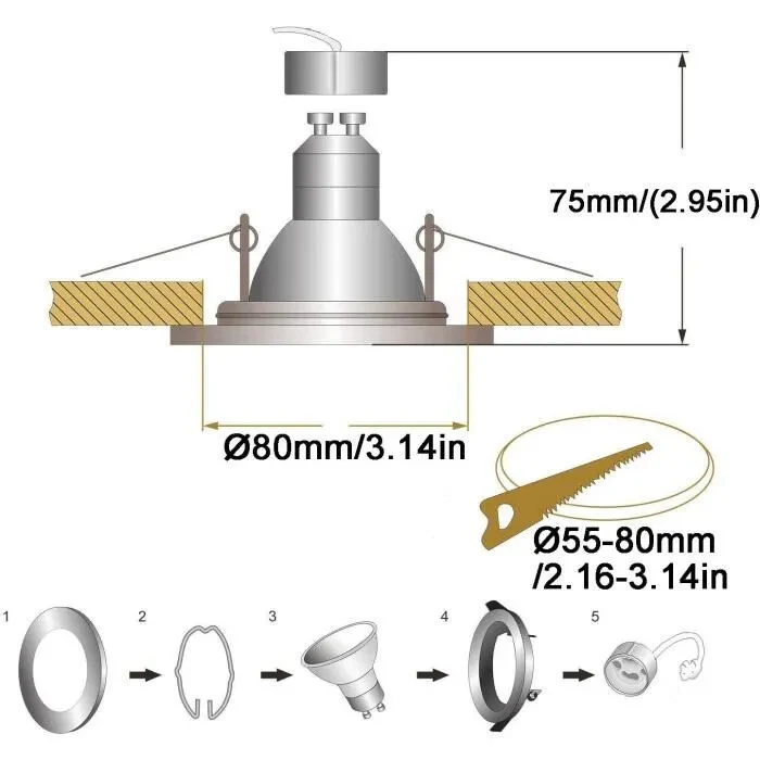 Kambo Вградена таванна LED спот лампа с 4 бр. 6W GU10 крушки