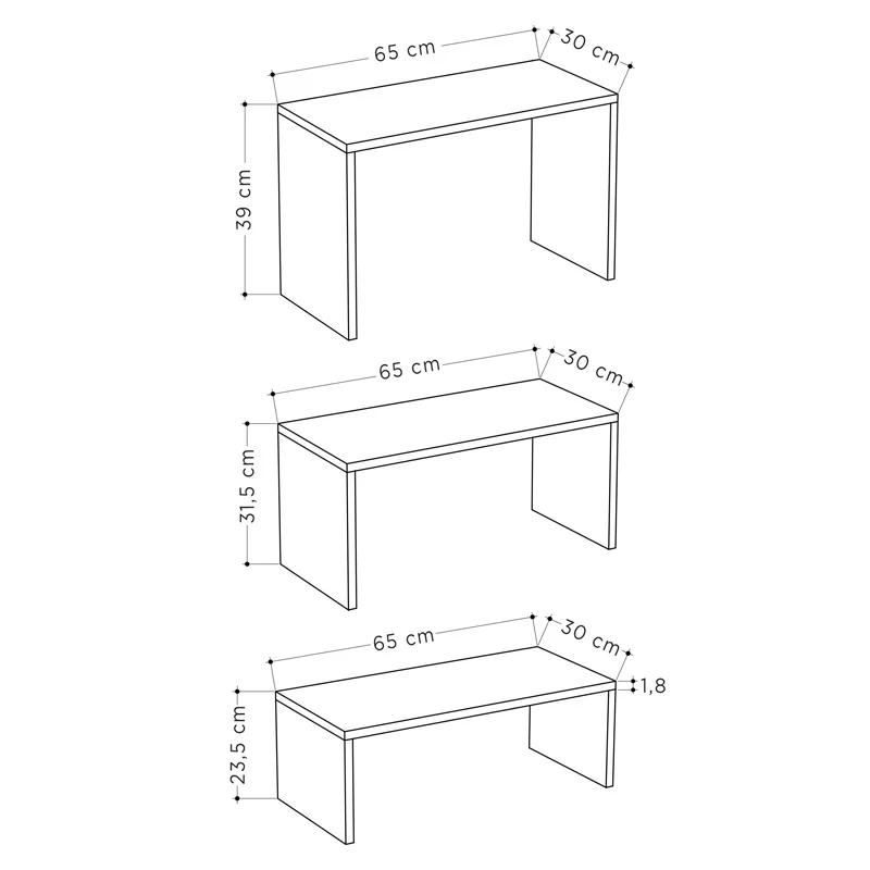 Комплект холни маси KANTAR от 3 броя в естествен цвят 65x30x39см