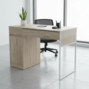 Офис бюро Kantor в естествен нюанс с бял метален крак 110x50x76см