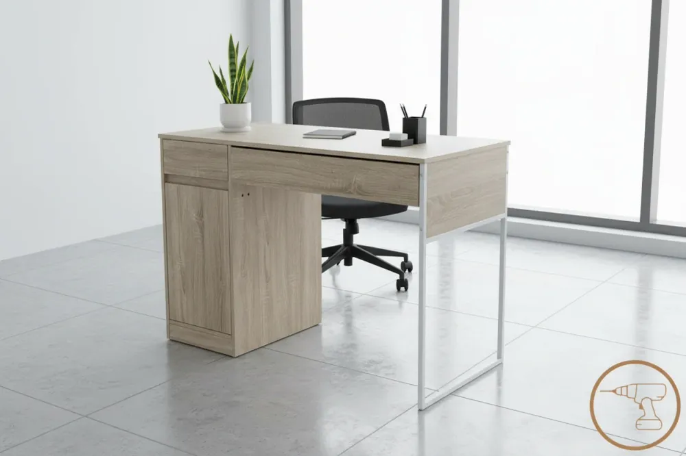 Офис бюро Kantor в естествен нюанс с бял метален крак 110x50x76см