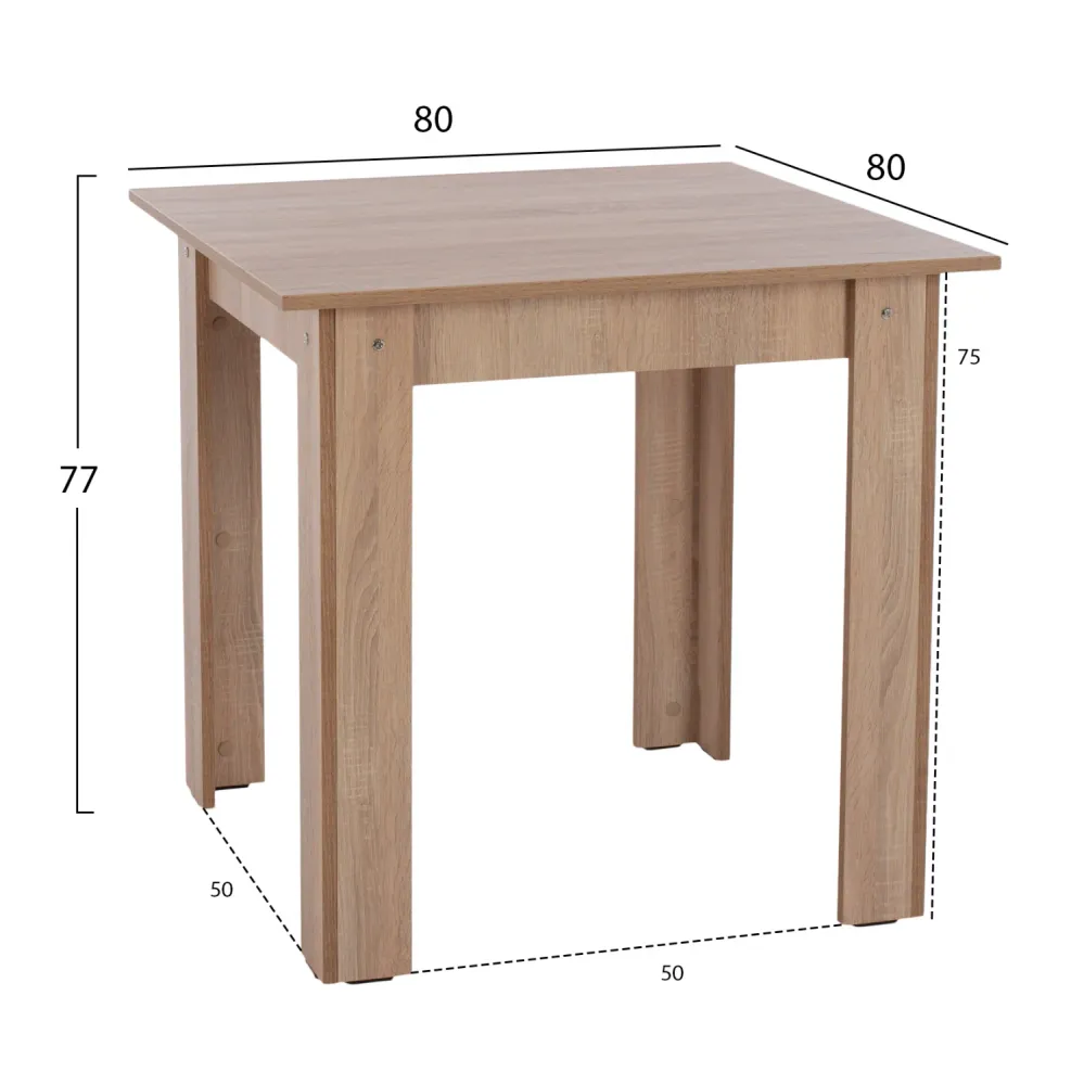 Трапезна маса KEVIN 80x80x77см, дъб сонома