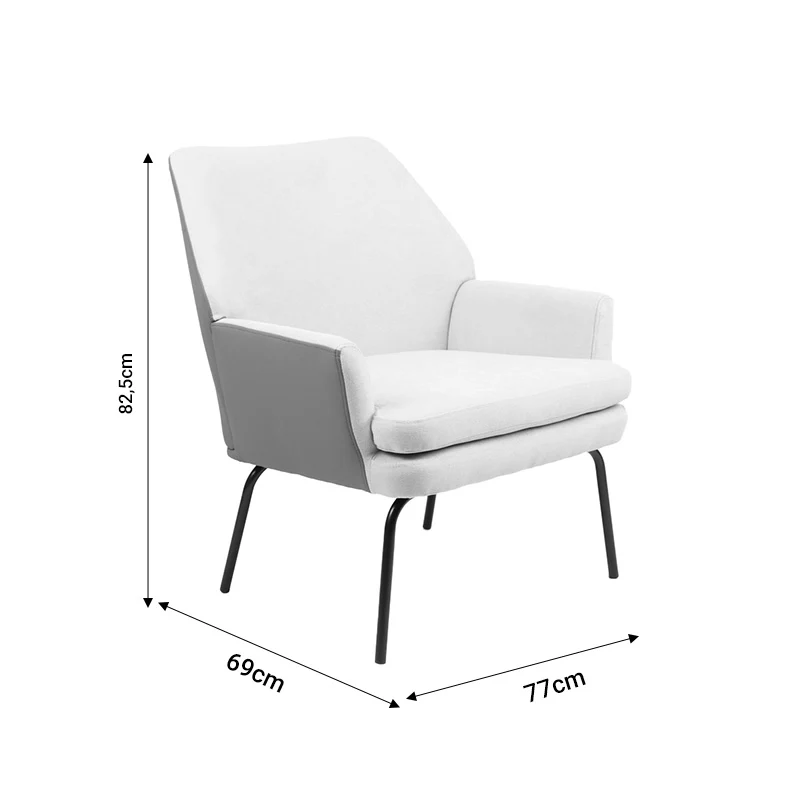 Фотьойл KIERAN плат бежово-сив - черен крак 67x89x86см