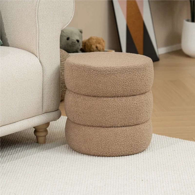 Пуф табуретка KIOTO teddy плат кафяв D40x40см