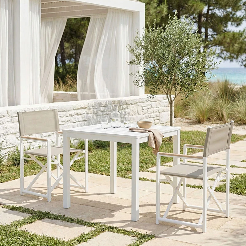 Трапезен комплект Kliton - Mabu от 3бр. алуминий в бял нюанс с маса 80x80x74см