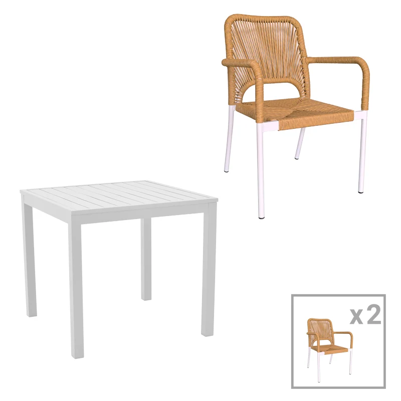 Трапезен комплект Kliton - Norture от 3бр алуминий в бял нюанс с маса 80x80x74см