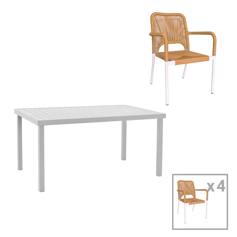 Комплект градински Kliton-Norture от 5 части алуминий в бял нюанс с маса 150x80x74см