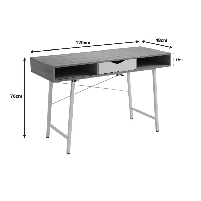 Офис бюро Komo в цвят сонома-сив с черни метални крака 120x48x76см