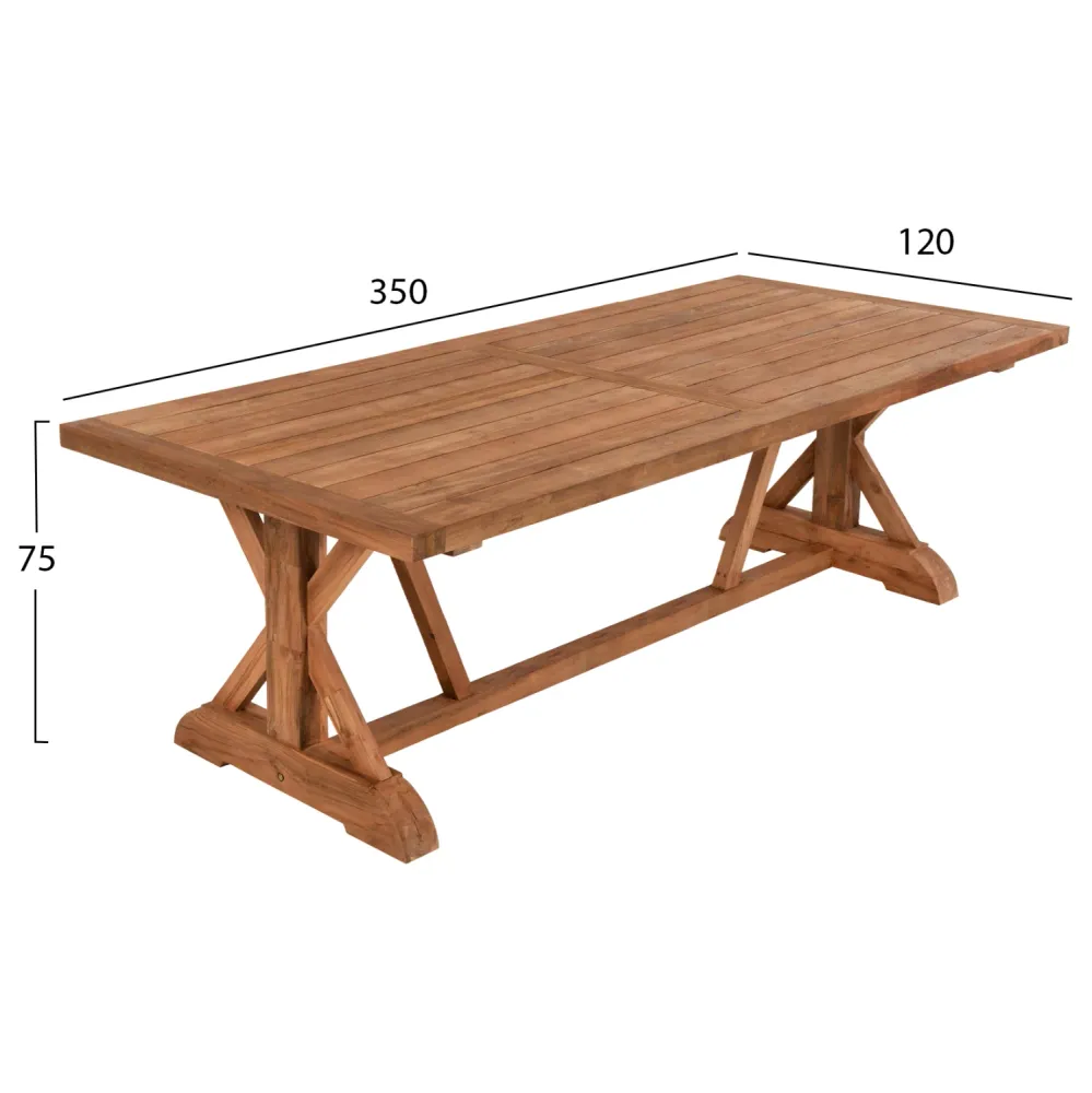 Трапезарна маса kronos рециклирано тиково дърво в натурален цвят 350x120x75см
