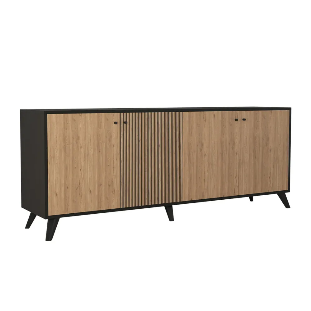Бюфет KRUDEN цвят черен-натурал 180x40x78.6cм
