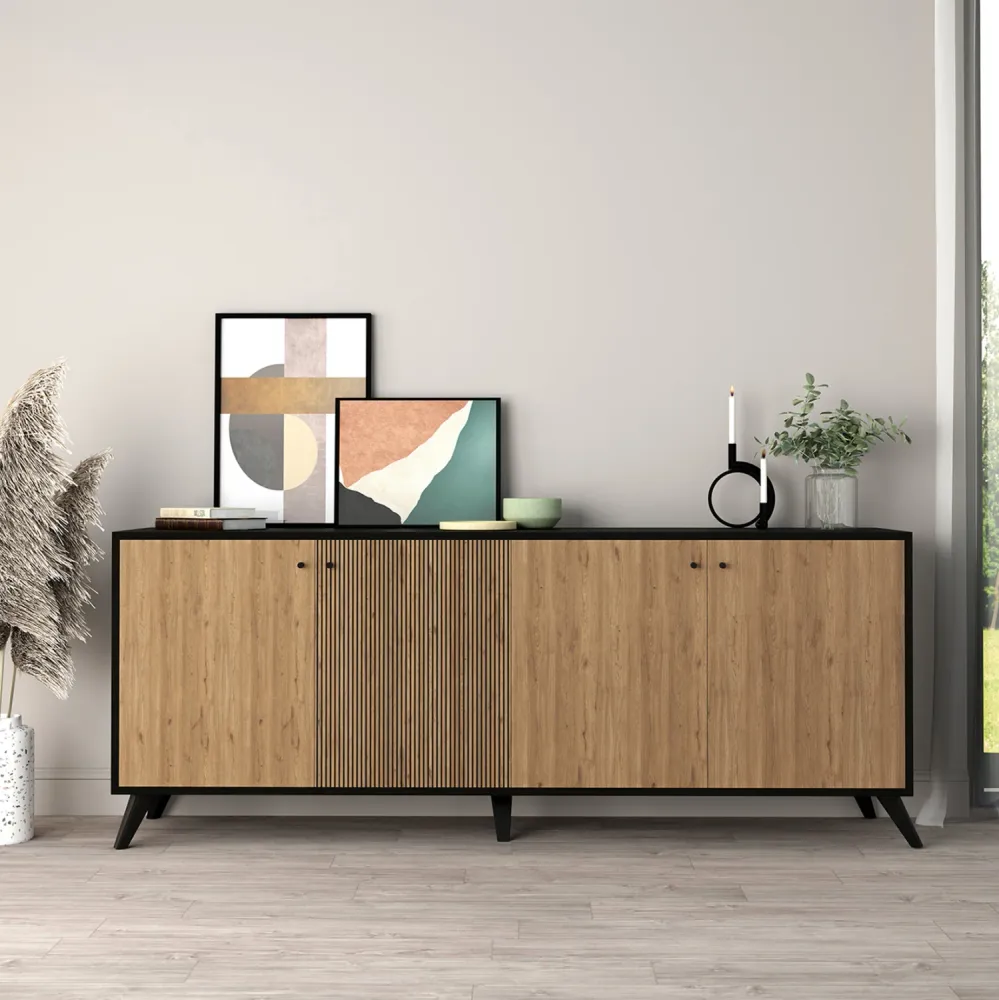 Бюфет KRUDEN цвят черен-натурал 180x40x78.6cм
