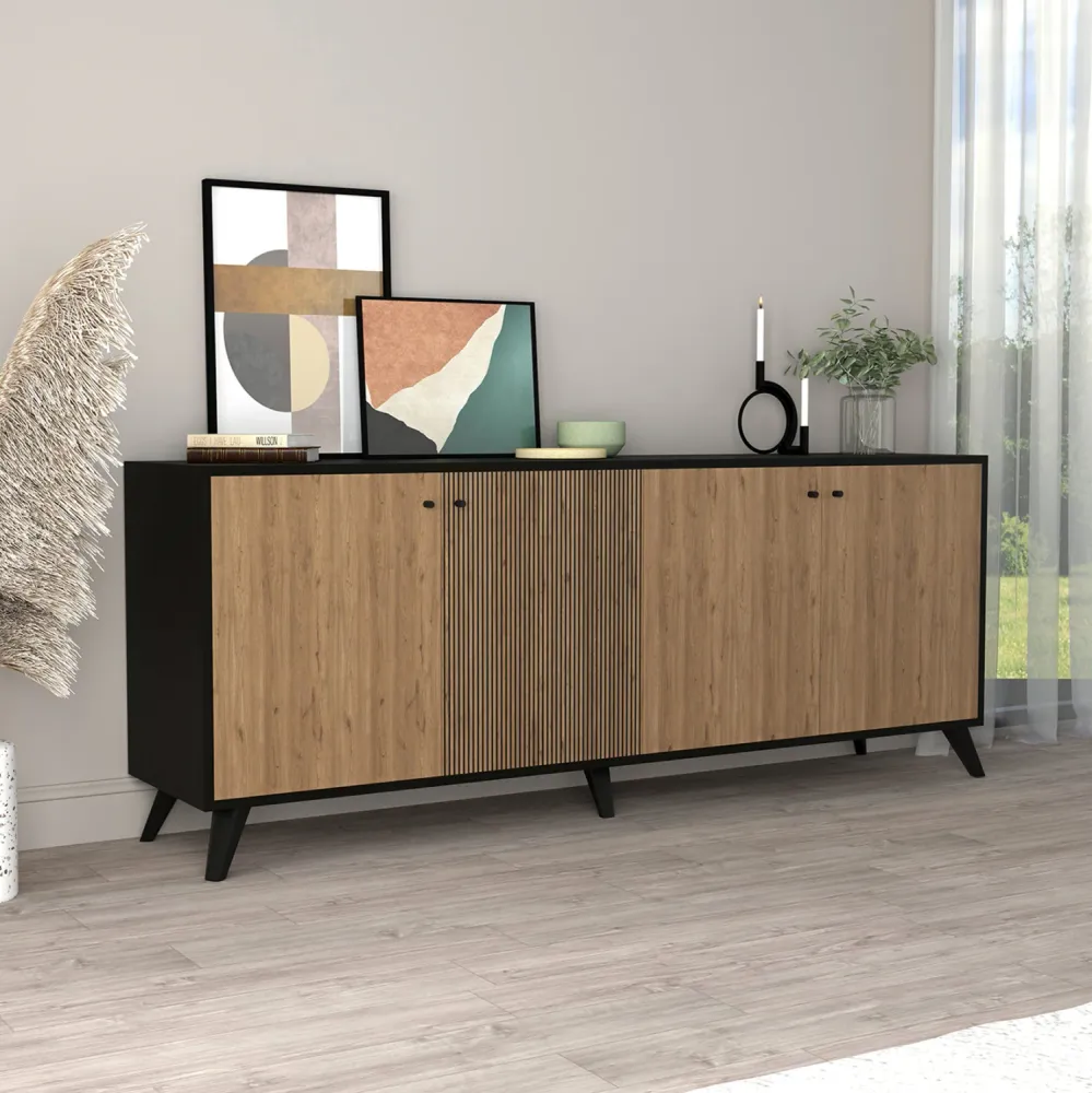 Бюфет KRUDEN цвят черен-натурал 180x40x78.6cм