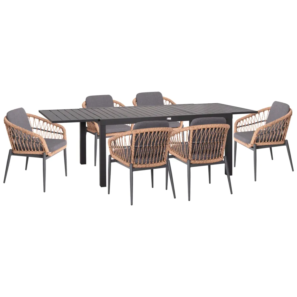 Градински комплект 7бр KRUM /маса 160-240x90x73 тъмно сив алуминий--ператан