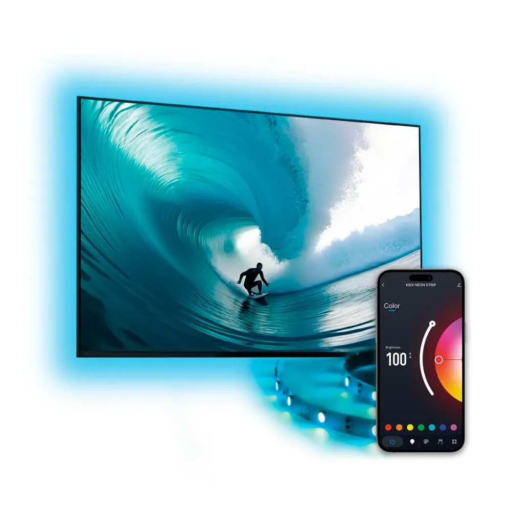 KSIX Смарт LED лента за телевизор RGB, 2 м, 480lm – За екрани 40–70", Tuya Smart, Alexa и Google Home
