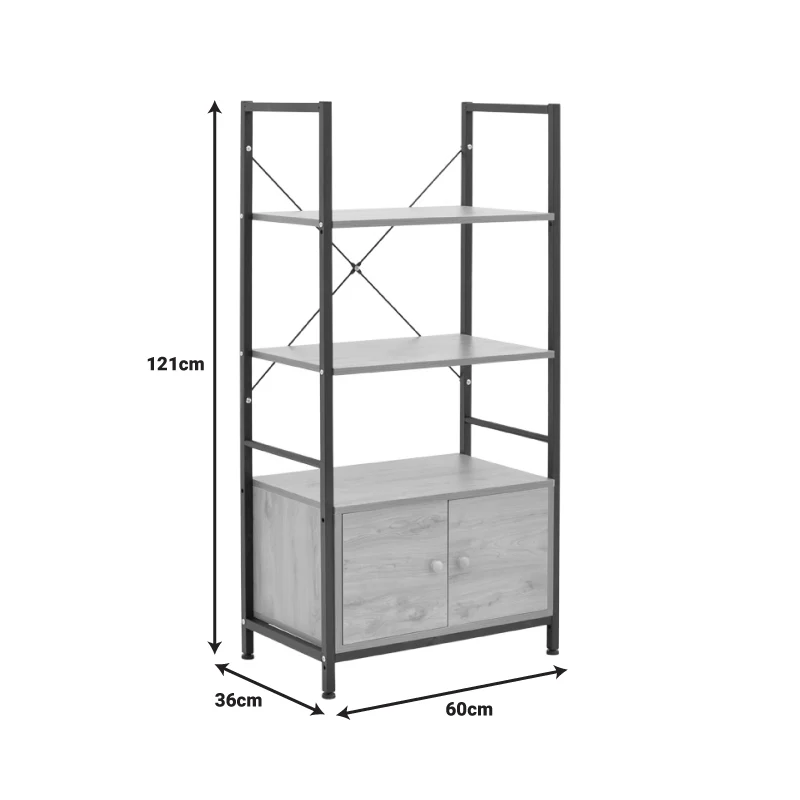 Подов рафт с шкаф Kuili черен метал МДФ цвят орех 60x36x121см