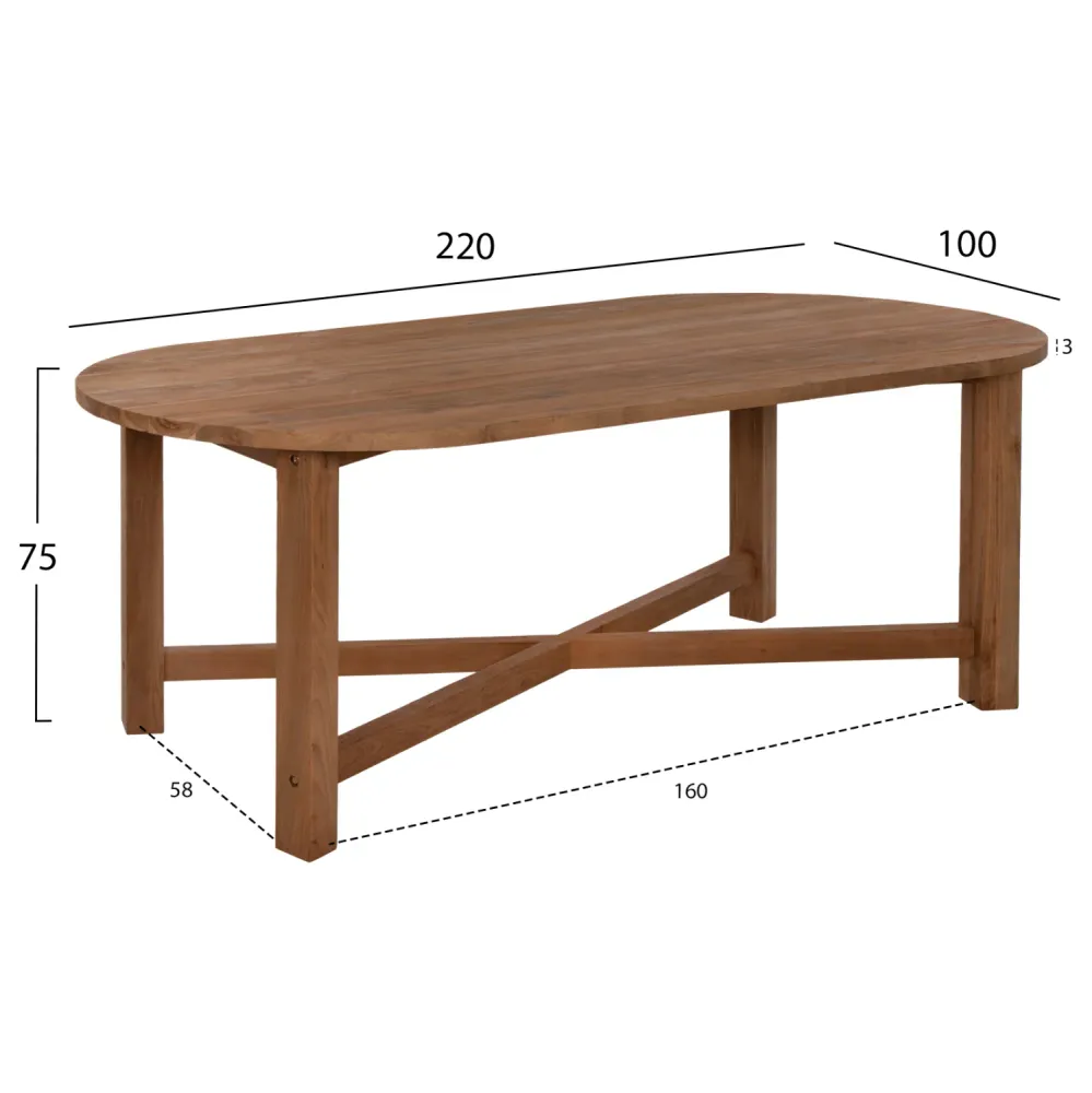 Трапезна маса KUTAI естествен цвят 220x100x75см
