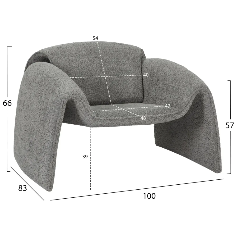 Кресло LAFORGE букле сив цвят 100x83x66