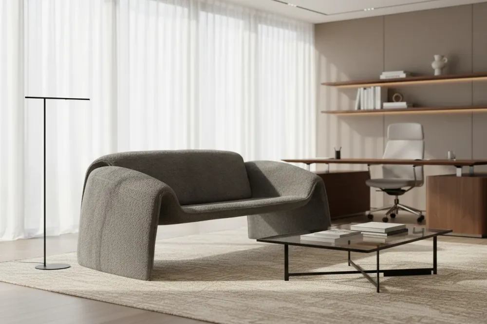 Двуместен диван LAFORGE метална конструкция-сив плат букле 160х80х63см.