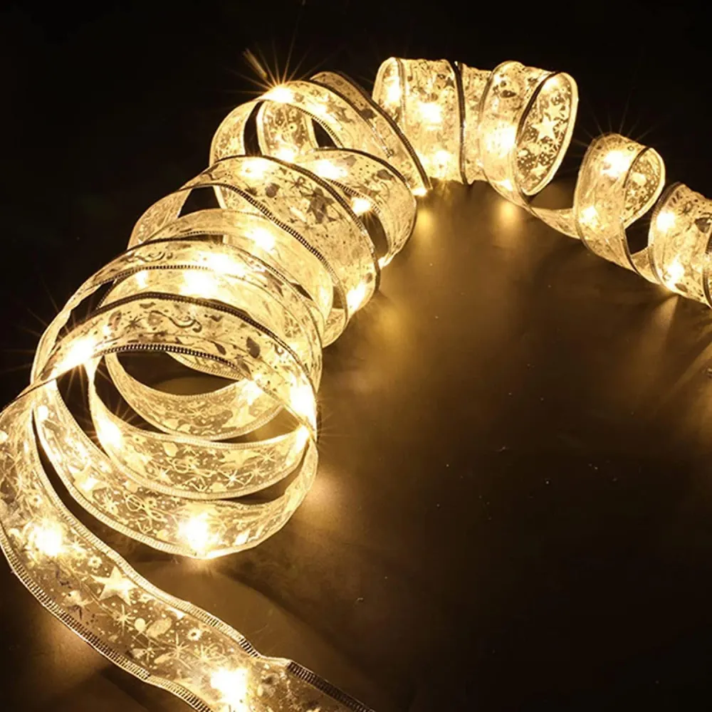 Златна коледна LED лента, дължина 10 м, 100 светодиода, батерии