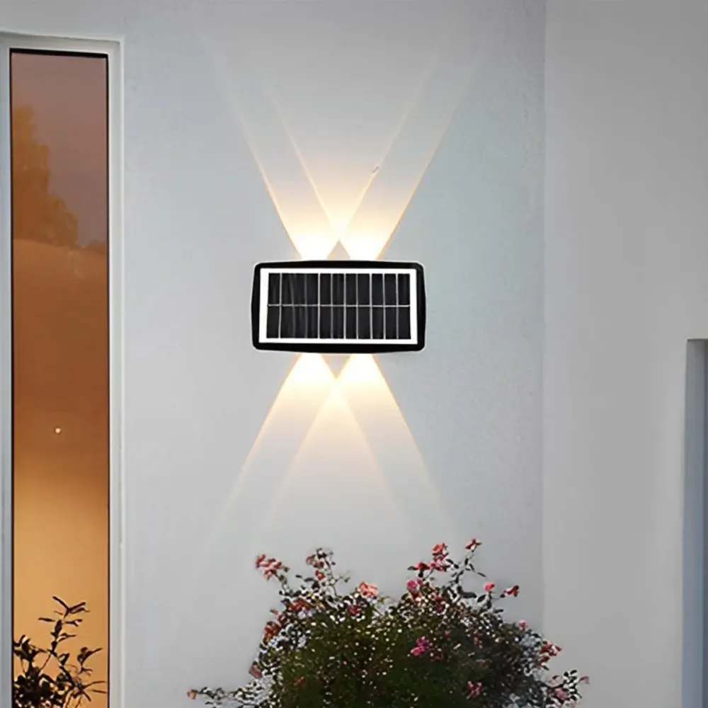 Правоъгълна двупосочна соларна LED стенна лампа, 20.5X10 см, 6 светодиода, 5.5V, ABS, 500Mah, водоустойчива IP65, студено...