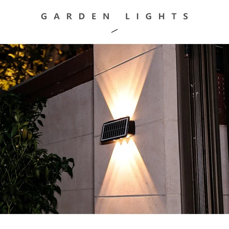 Правоъгълна двупосочна соларна LED стенна лампа, 20.5X10 см, 6 светодиода, 5.5V, ABS, 500Mah, водоустойчива IP65, студено...