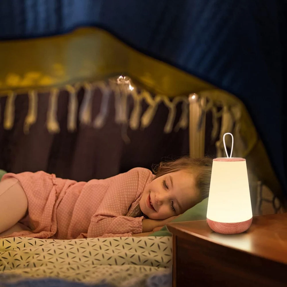 LED нощна лампа - с дървесен релефен мотив, топла светлина, настолна лампа за спалня