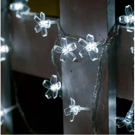 Коледна инсталация, 6,5 метра, 30 LED крушки с цвят на череша, за външна употреба със слънчево зареждане, готина