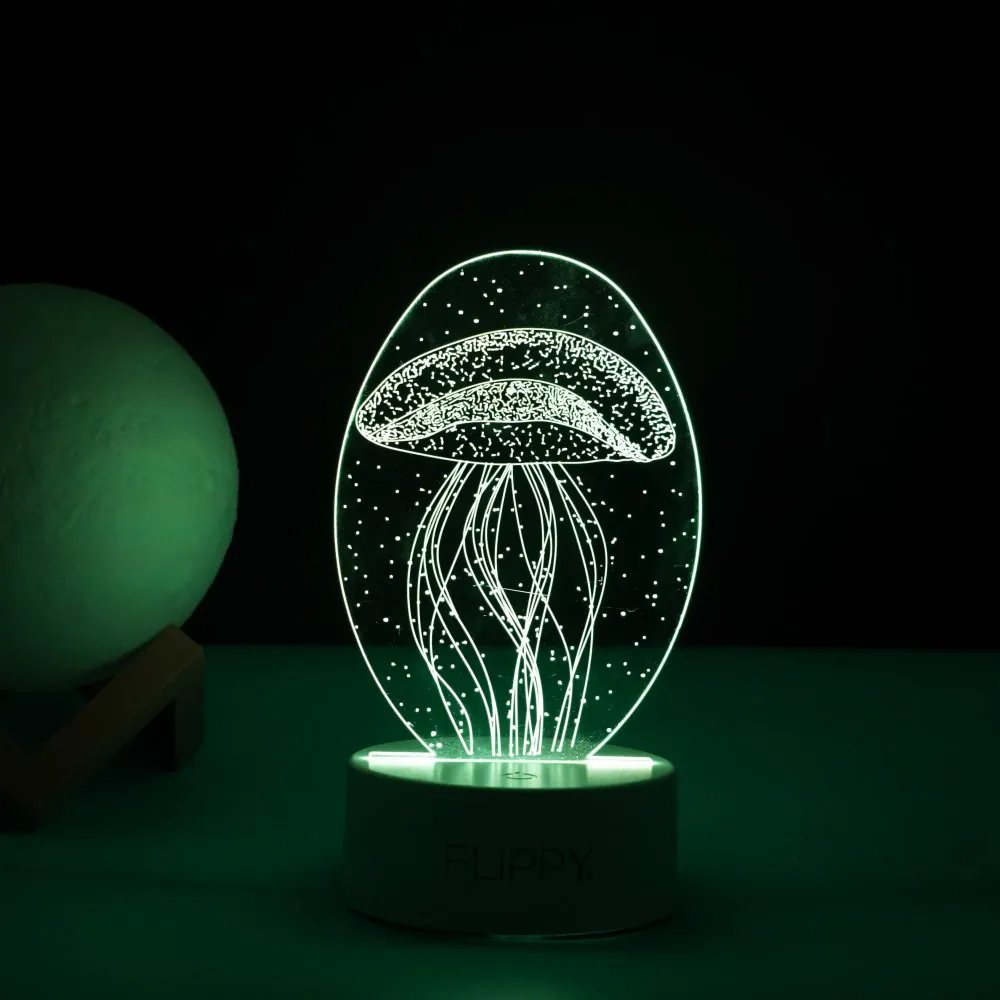 Декоративна LED лампа, 3D, Медуза, изработена от акрилен материал и светлина , бяла
