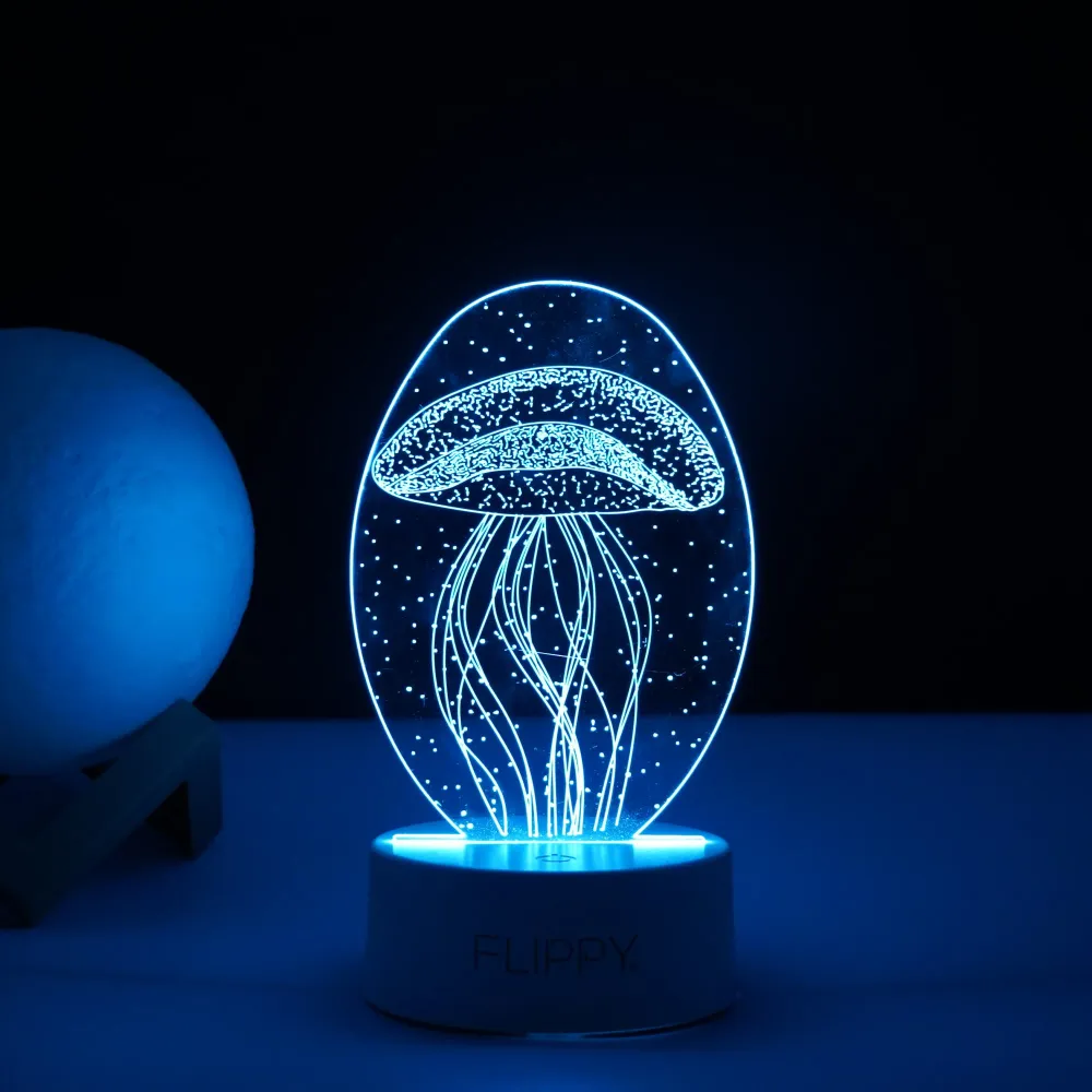 Декоративна LED лампа, 3D, Медуза, изработена от акрилен материал и светлина , бяла
