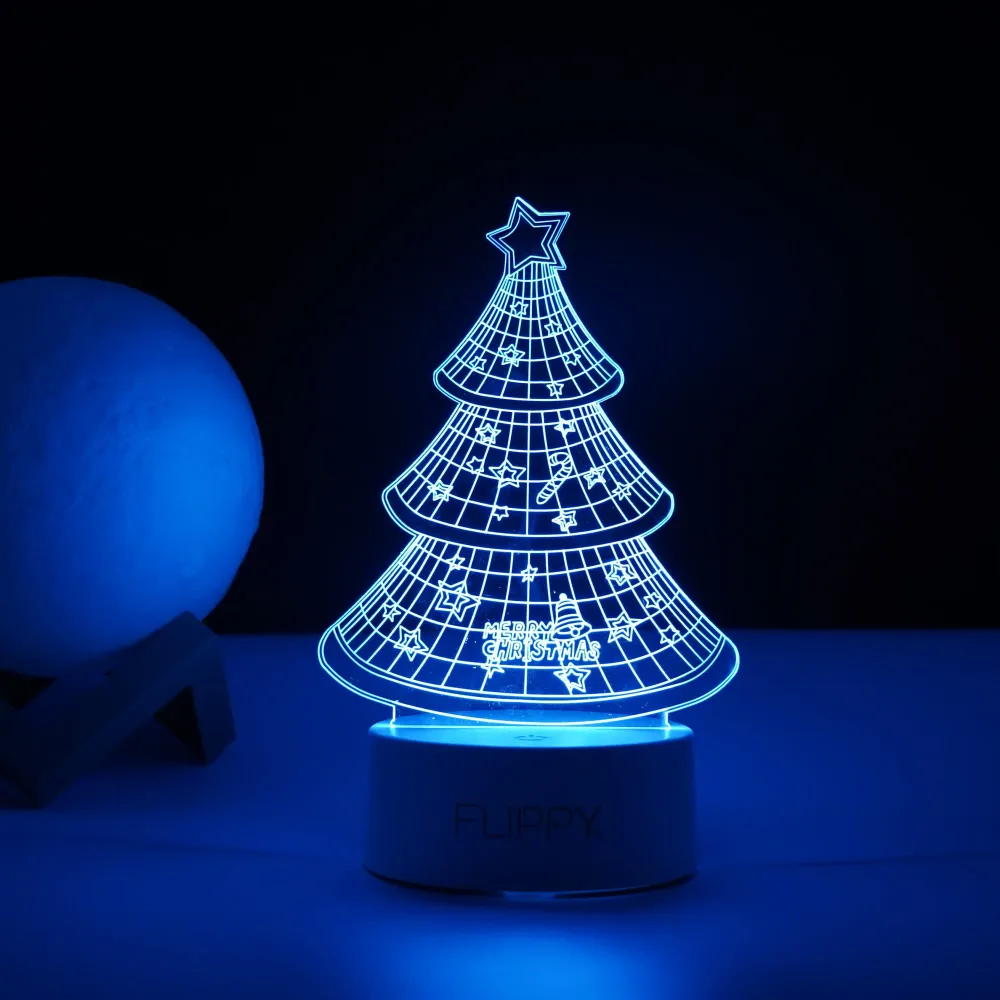 Декоративна LED лампа, 3D, коледна елха, изработена от акрилен материал и светлина , бяла