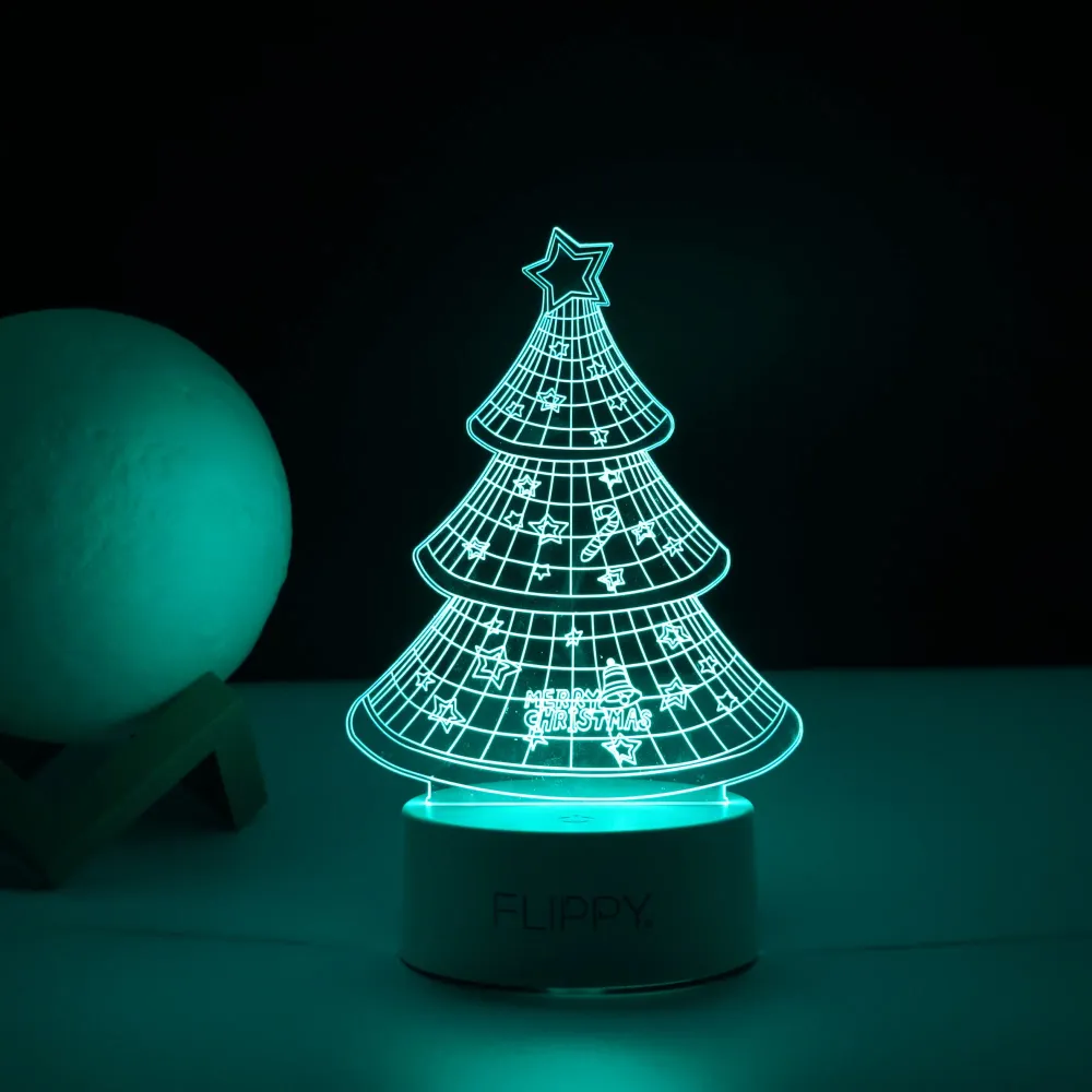 Декоративна LED лампа, 3D, коледна елха, изработена от акрилен материал и светлина , бяла