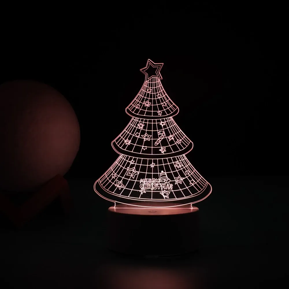 Декоративна LED лампа, 3D, коледна елха, изработена от акрилен материал и светлина , бяла