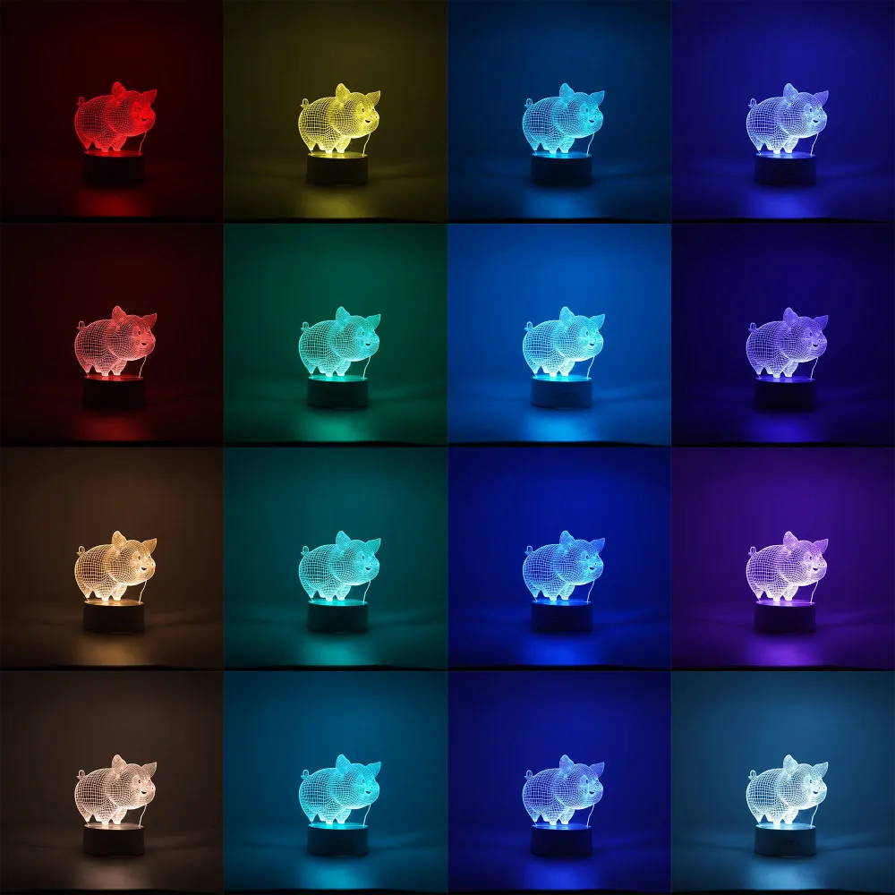 Декоративна LED лампа, 3D, Дебело прасе, изработена от акрилен материал и светлина , бяла